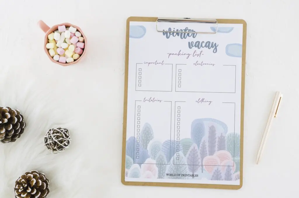 Free printable Blank Winter Vacation Packing List