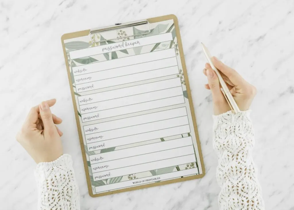 Free printable Botanical Password Keeper