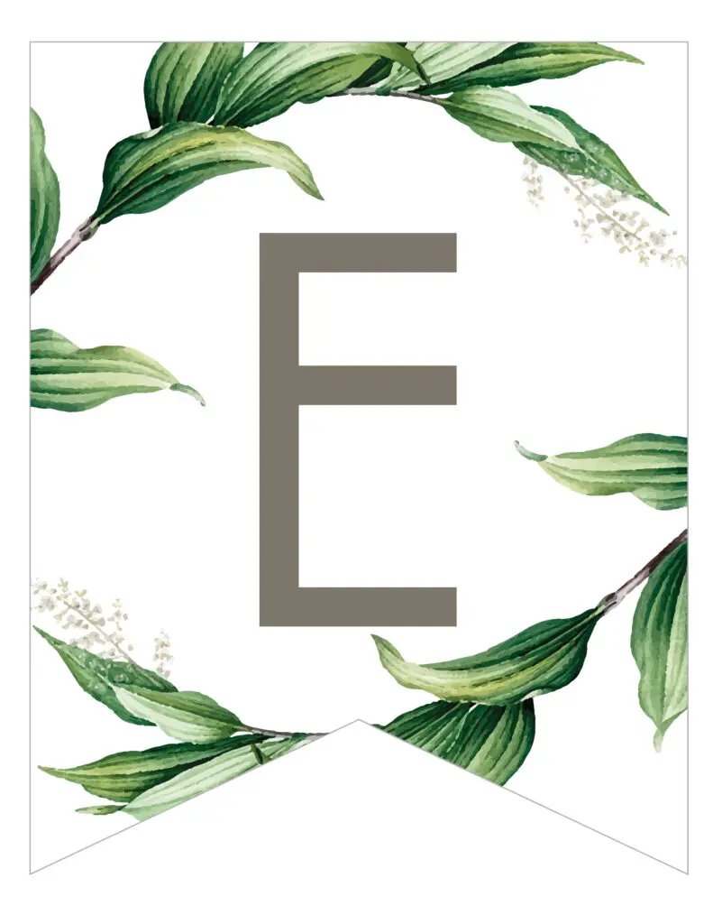 Free Printable botanical wrapped banner. Leaves wrapped around letters for personalized banner great DIY to customize a banner for a birthday party