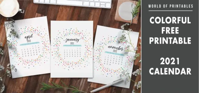 Colorful Free Printable 2021 Calendar