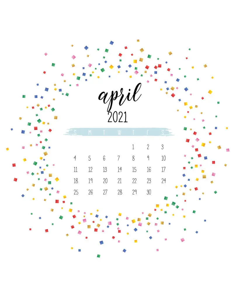 Colorful Free Printable April 2021 Calendar