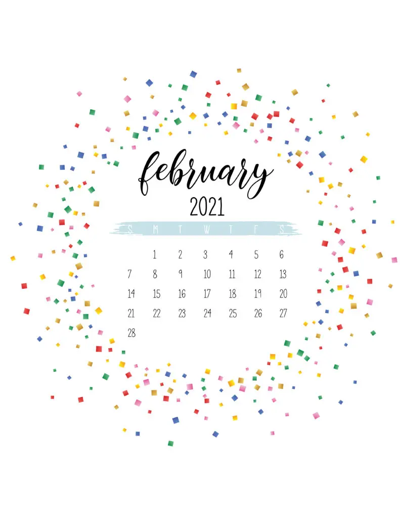 Colorful Free Printable February 2021 Calendar