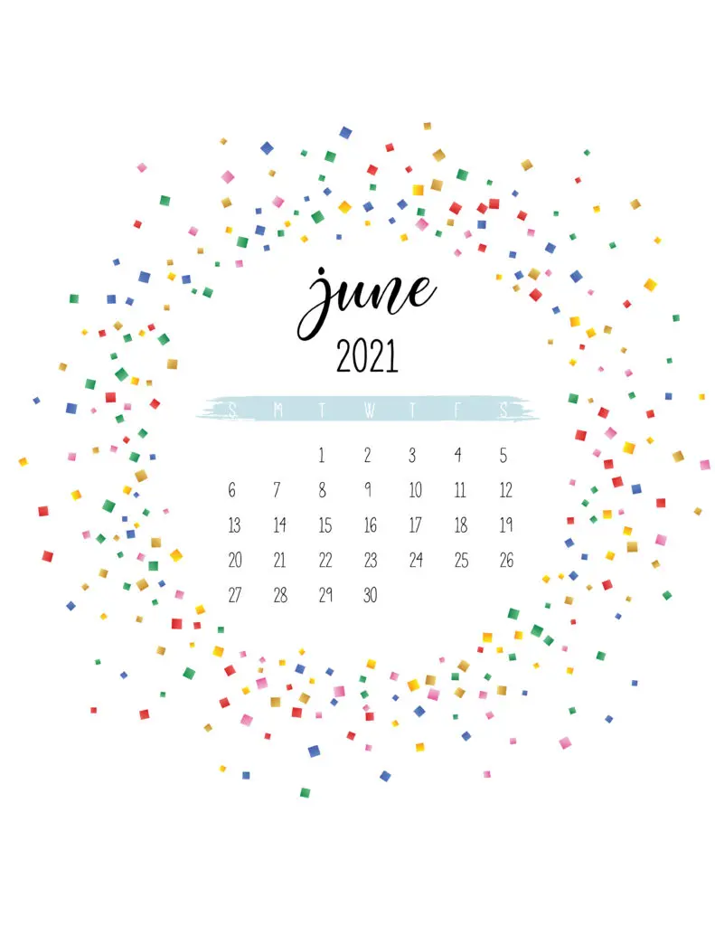 Colorful Free Printable June 2021 Calendar