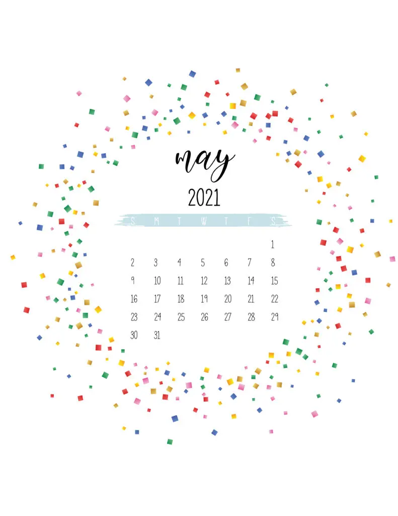 Colorful Free Printable May 2021 Calendar