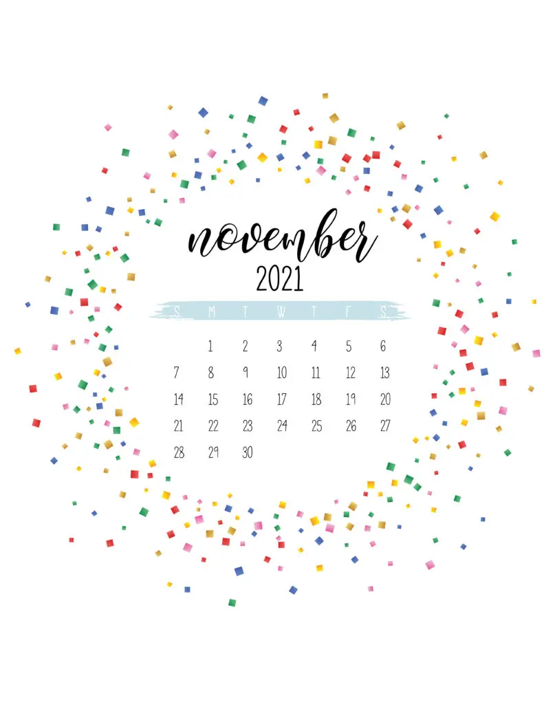 Colorful Free Printable November 2021 Calendar