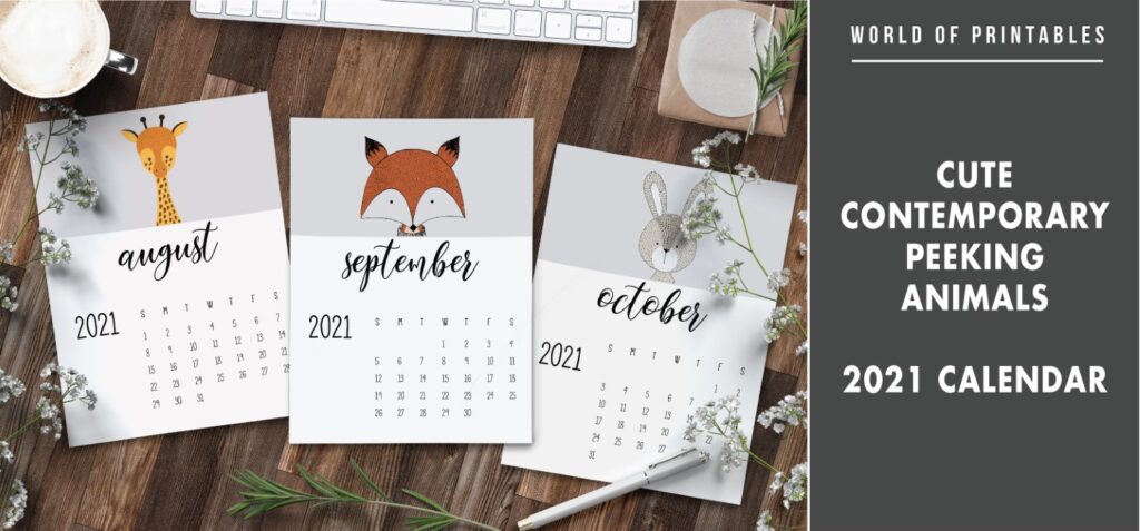 Cute Contemporary peeking animals 2021 calendar