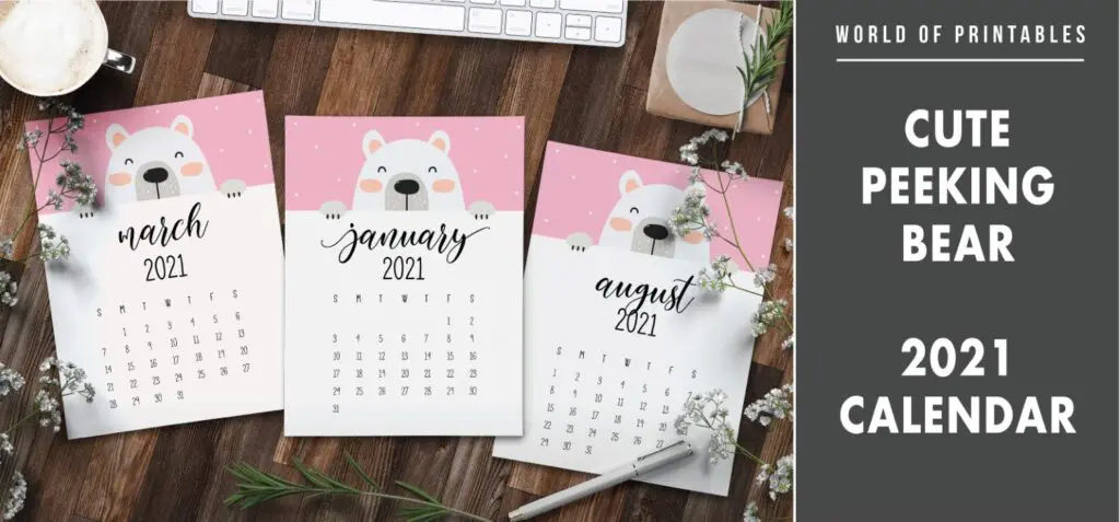 Cute peeking bear 2021 Calendar