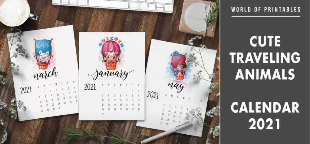 Cute traveling animals calendar 2021