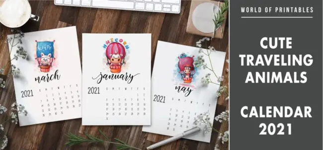 Cute traveling animals calendar 2021