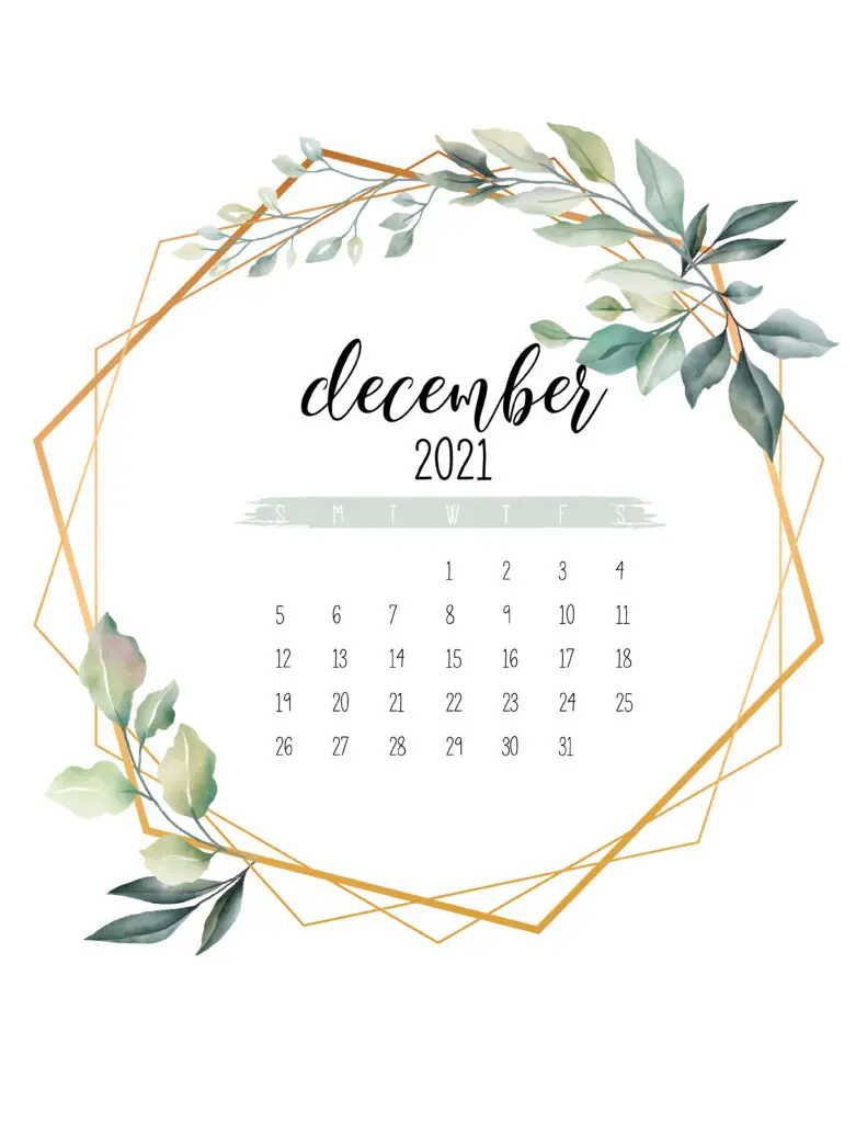 December 2021 Calendar Botanical Free Printable