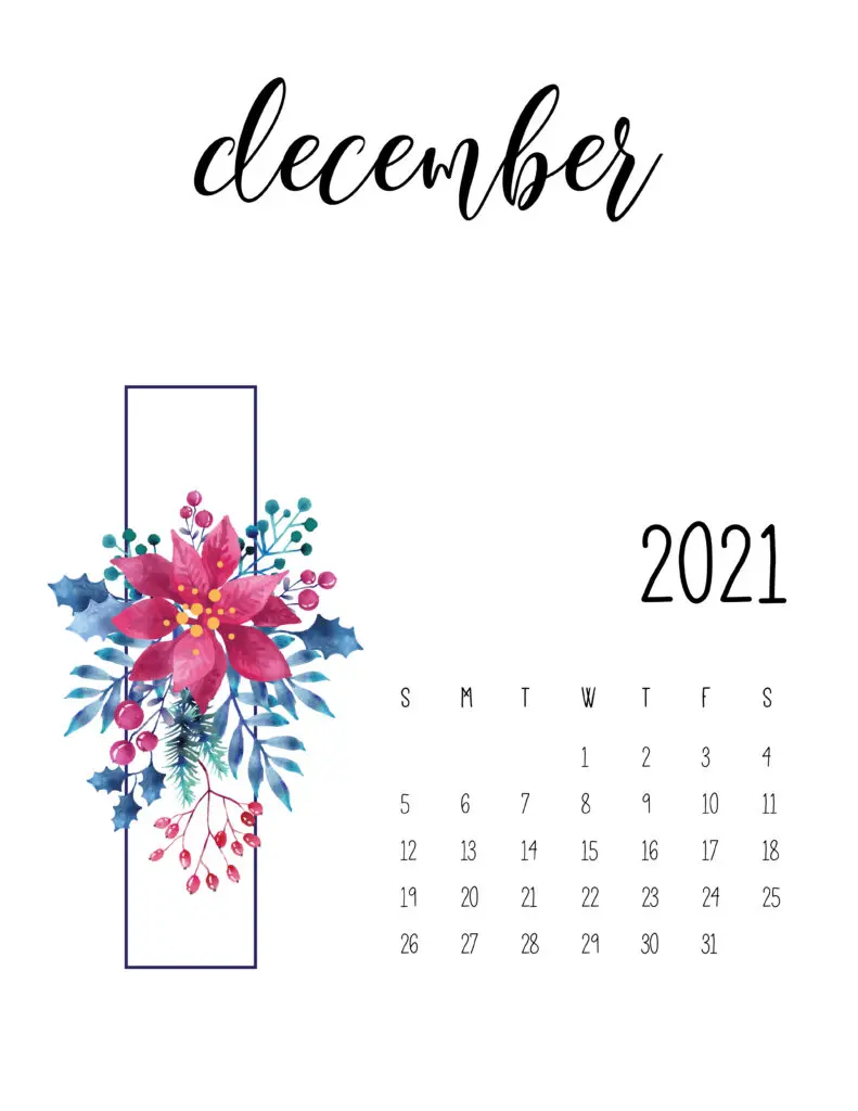 December 2021 Floral Calendar Free