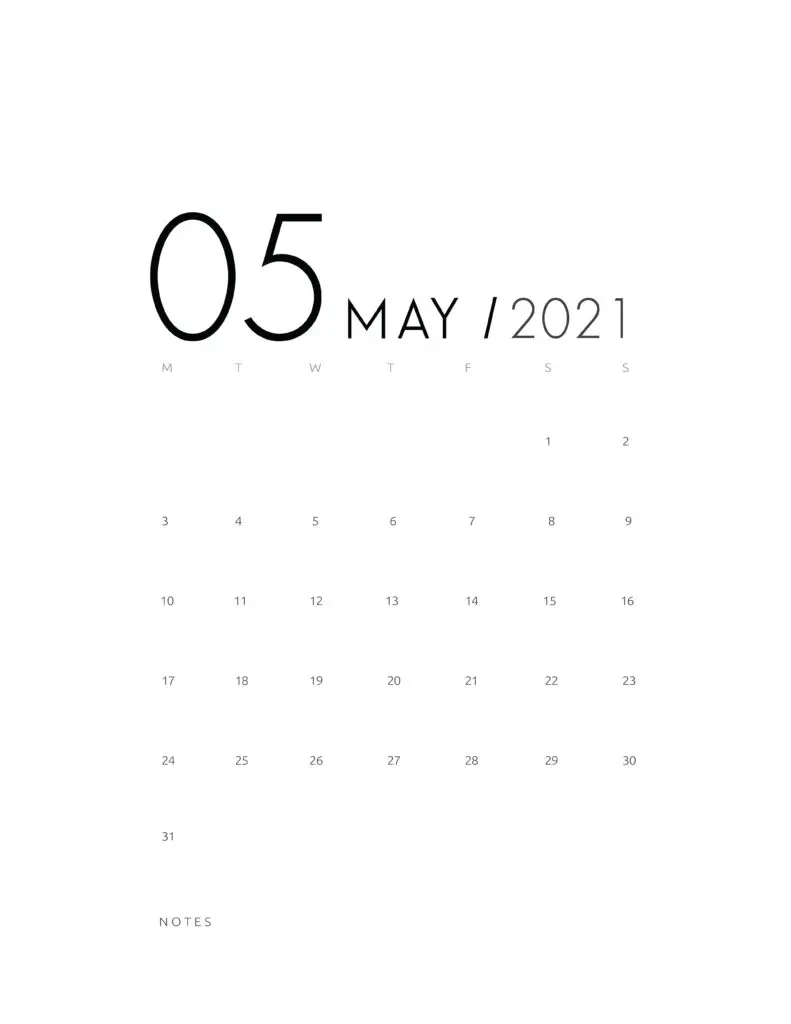 Elegant May 2021 Calendar