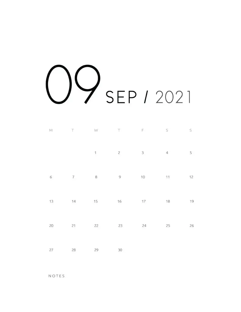 Elegant September 2021 Calendar