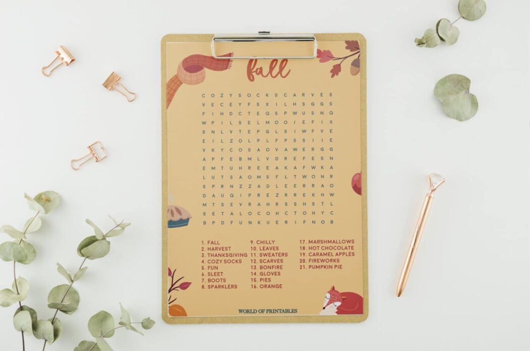 Free Printable Fall Word Search - World of Printables