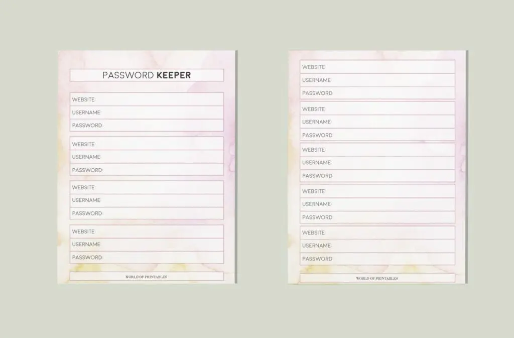 Printable Feminine Password Keeper Mockup