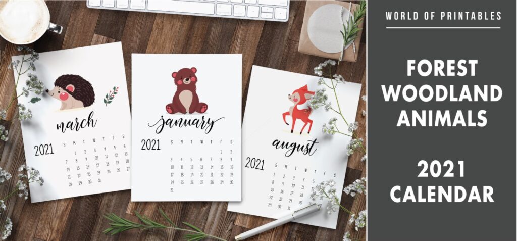 Forest Woodland animals 2021 Calendar