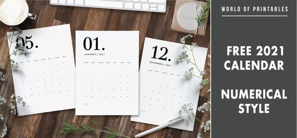Free 2021 calendar numerical