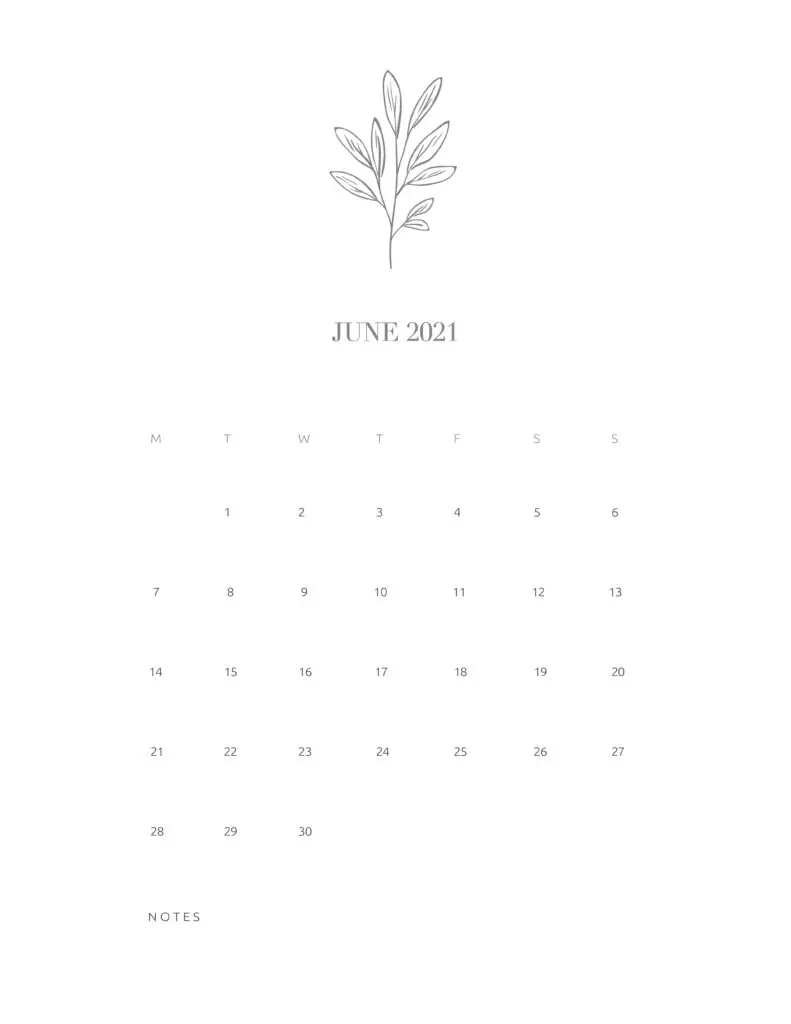 Free Floral Calendar June 2021