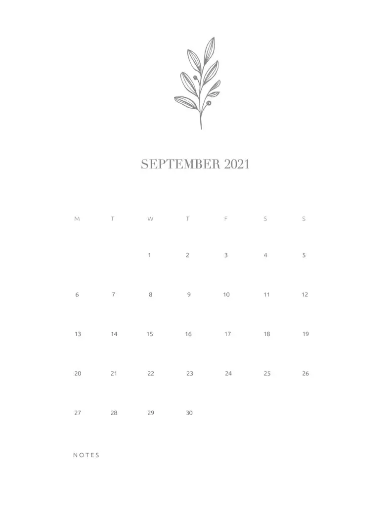 Free Floral Calendar September 2021
