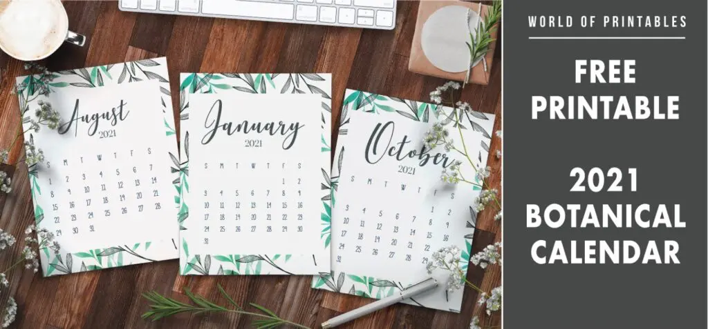 Free Printable 2021 Botanical Calendar