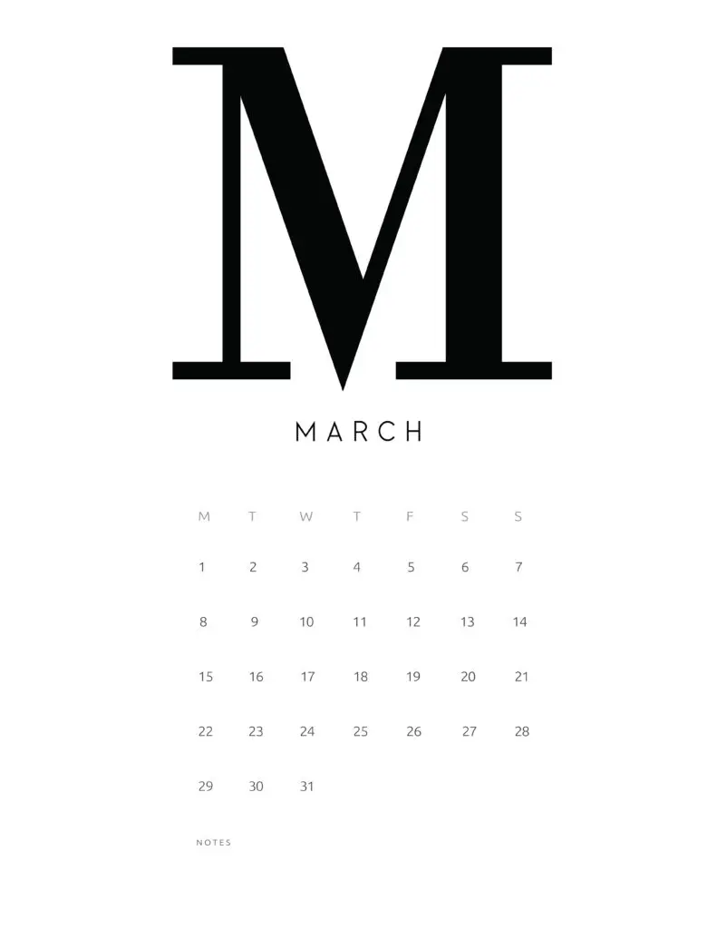 Free Printable Alphabetical March 2021 Calendar