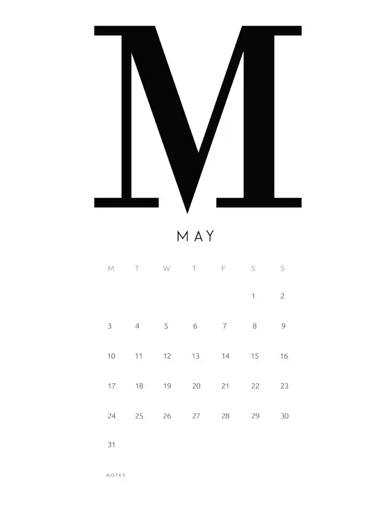 Free Printable Alphabetical May 2021 Calendar