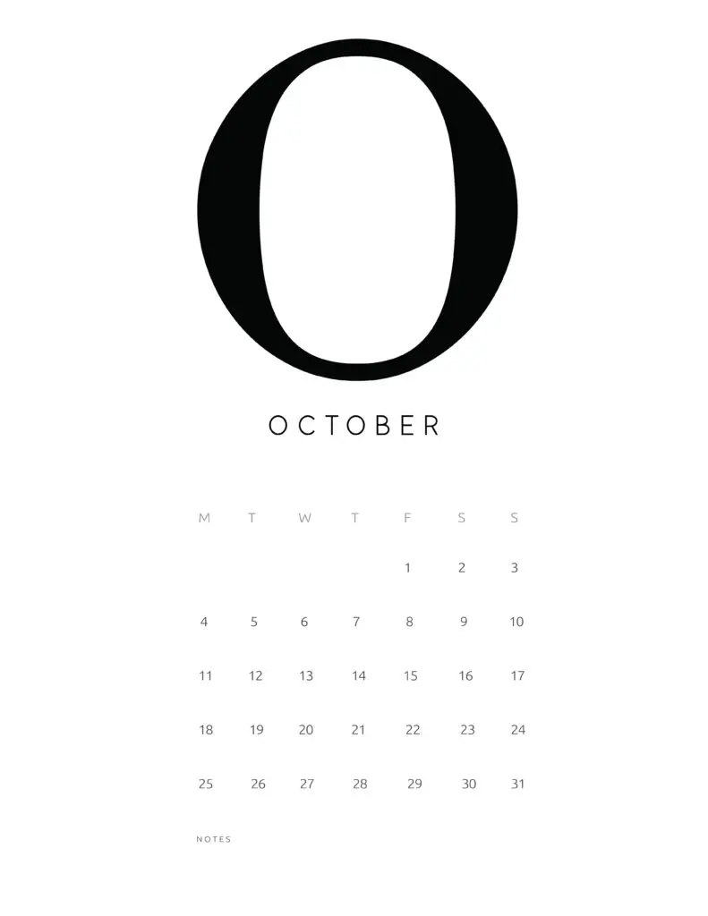Free Printable Alphabetical October 2021 Calendar