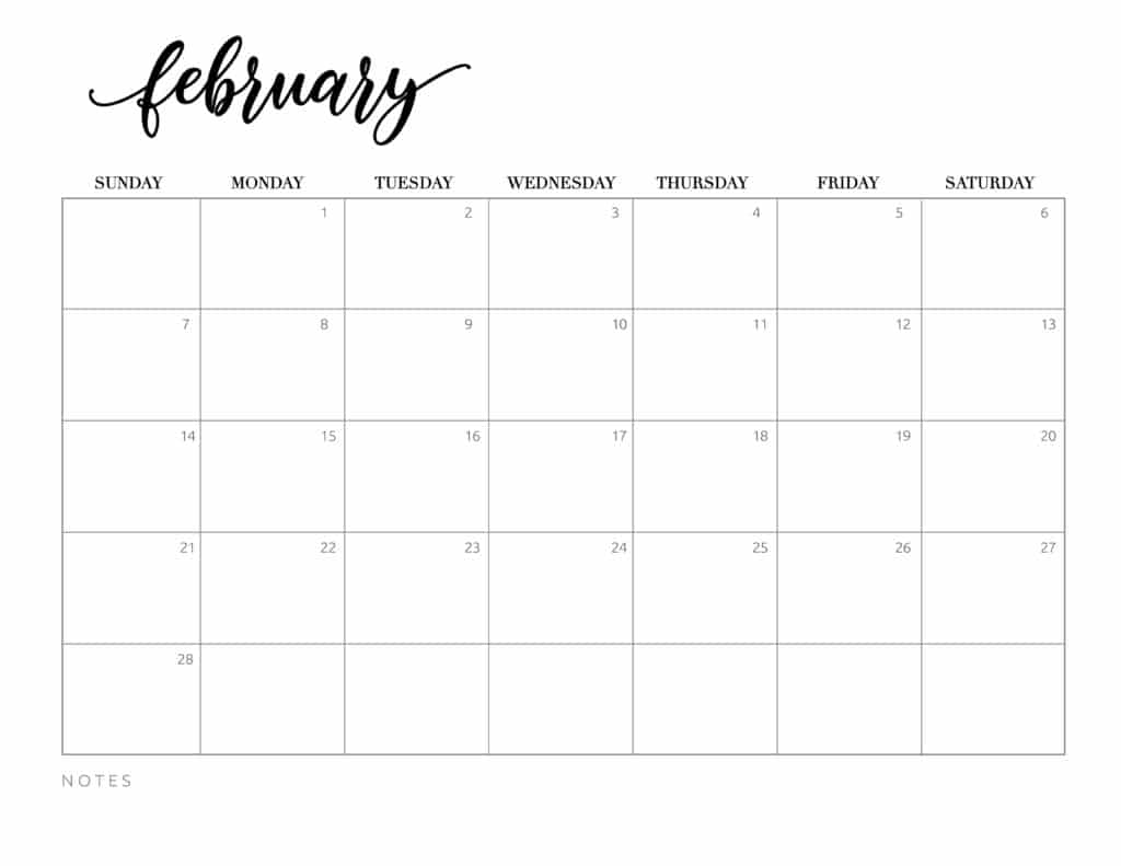 Free Simple February 2021 Calendar Printables World Of Printables