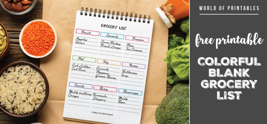 Free Printable Colorful Blank Grocery List
