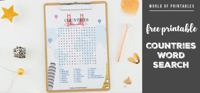 Free Printable Countries Word Search
