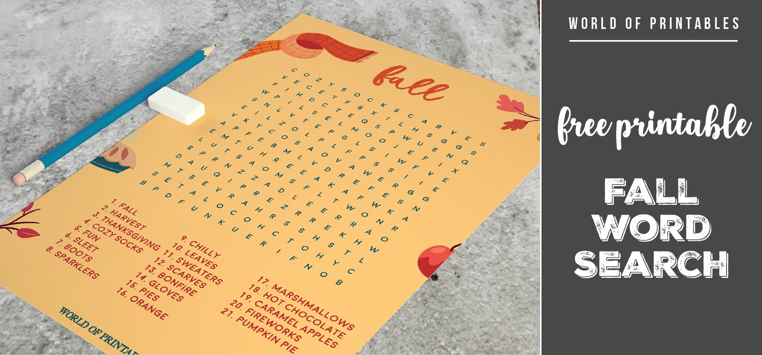 Free Printable Fall Word Search World of Printables Free Printable Fall Word Search World of Printables