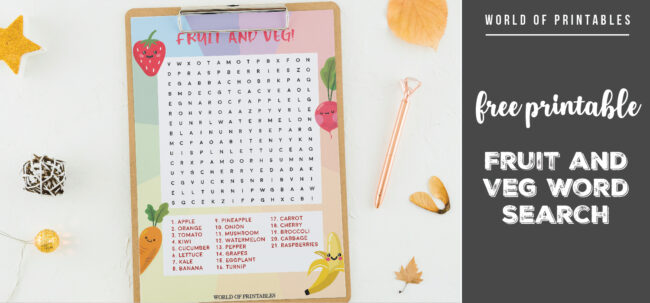 Free Printable Fruit and Veg Word Search