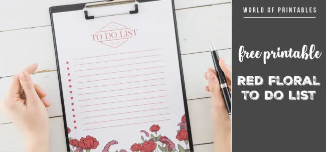 Free Printable Red Floral To Do List