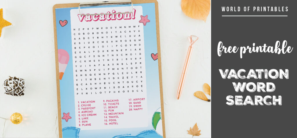 Free Printable Vacation Word Search