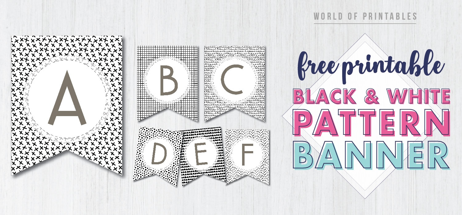 free printable black and white pattern banner letters template