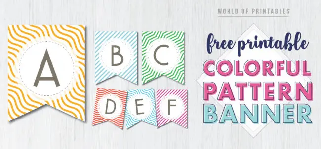 Free Printable colorful striped pattern banner letters. Happy birthday banner, baby shower printable banner, bridal shower banner