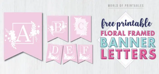 Free Printable floral framed banner letters. DIY custom how to make birthday banner