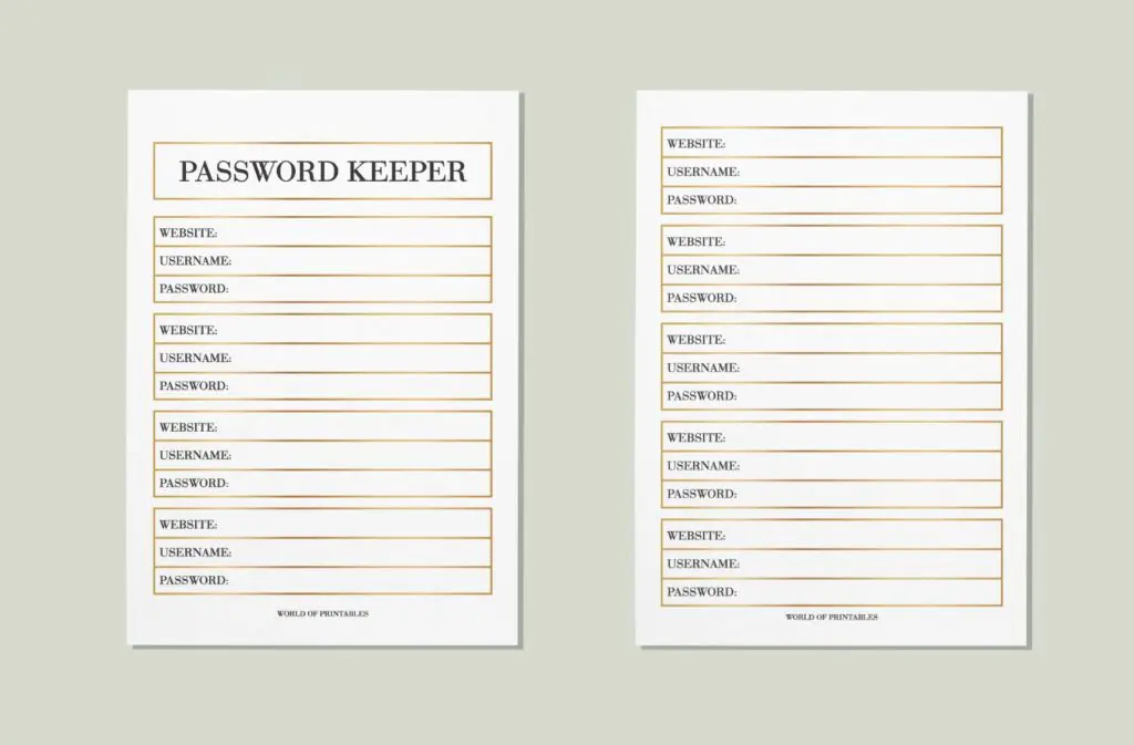 Gold Frame Password Keeper printable