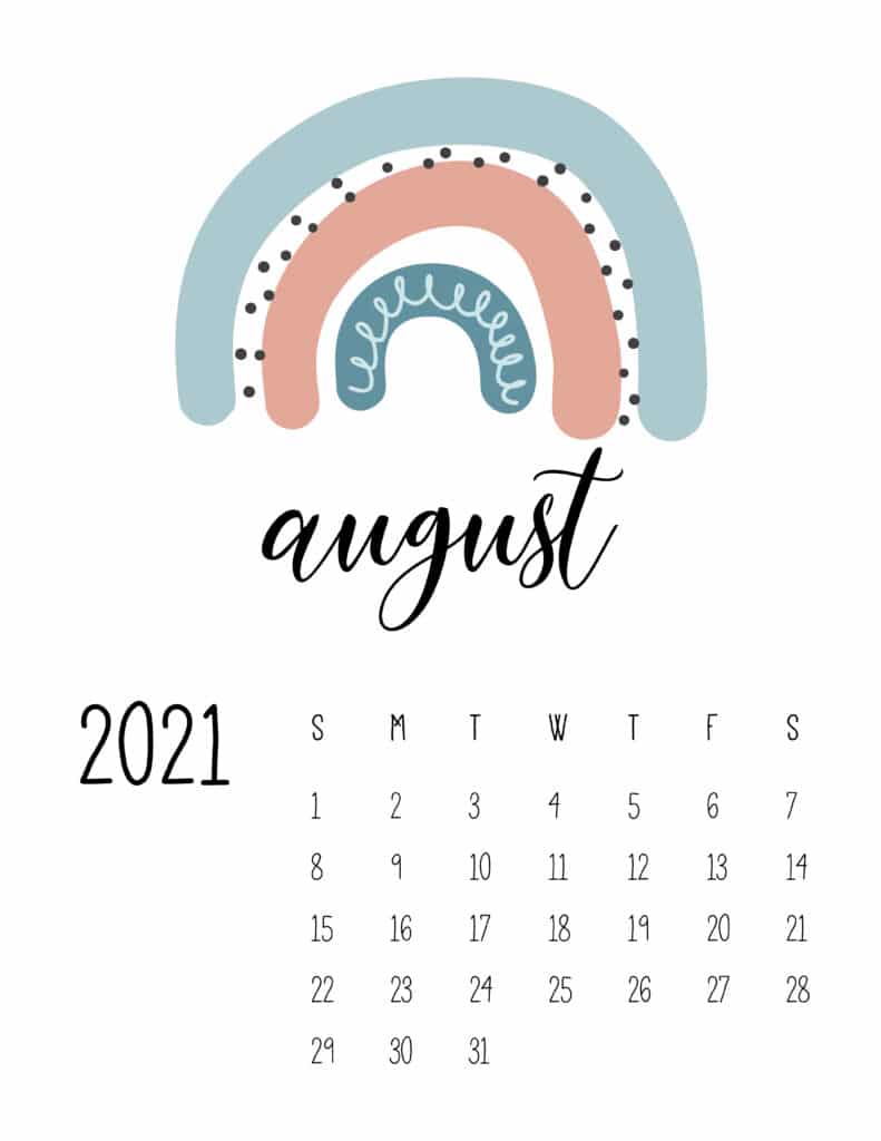 Happy Rainbows August 2021 Calendar