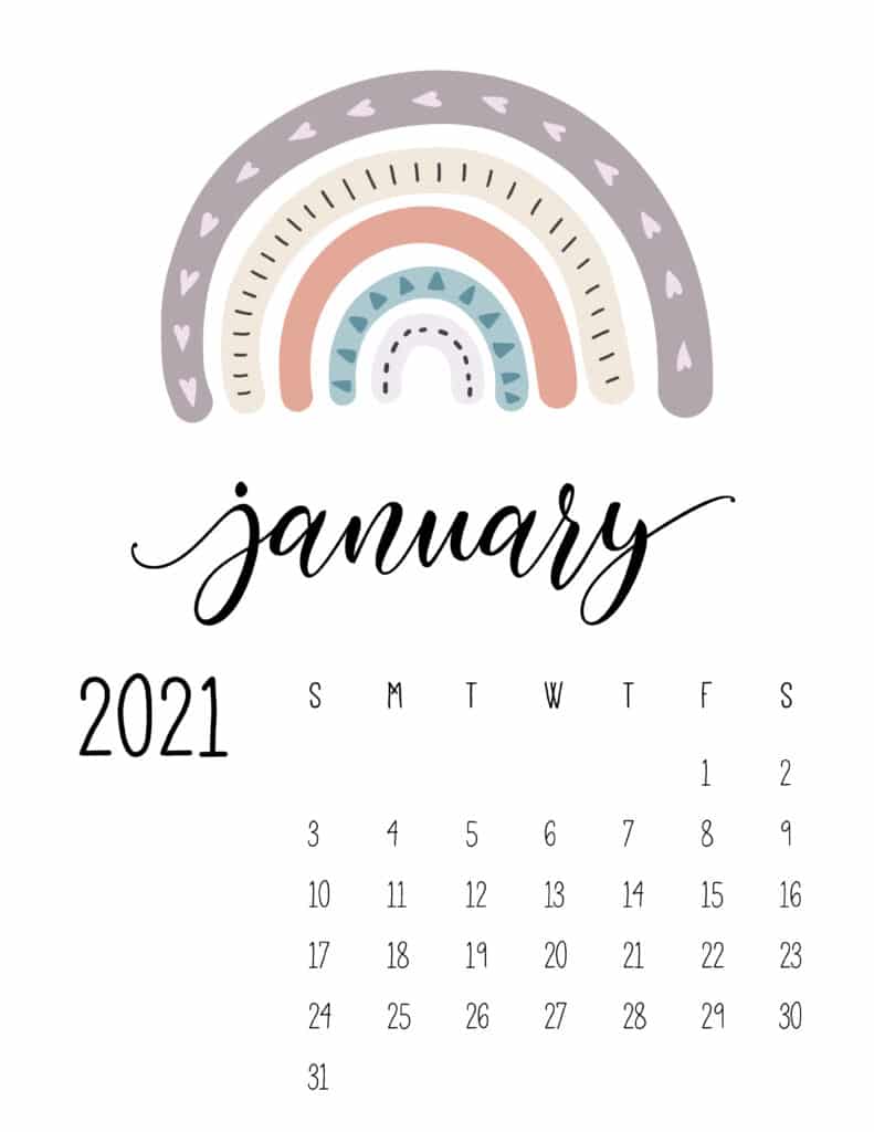 Happy Rainbows January 2021 Calendar