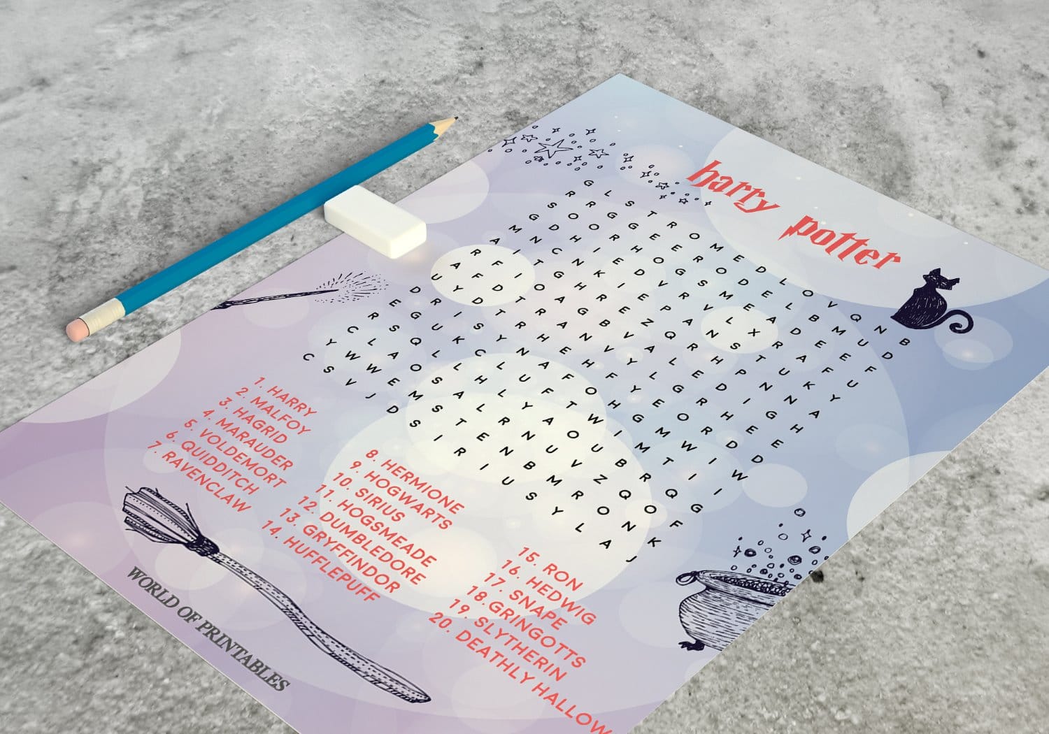 free printable harry potter inspired word search world of printables