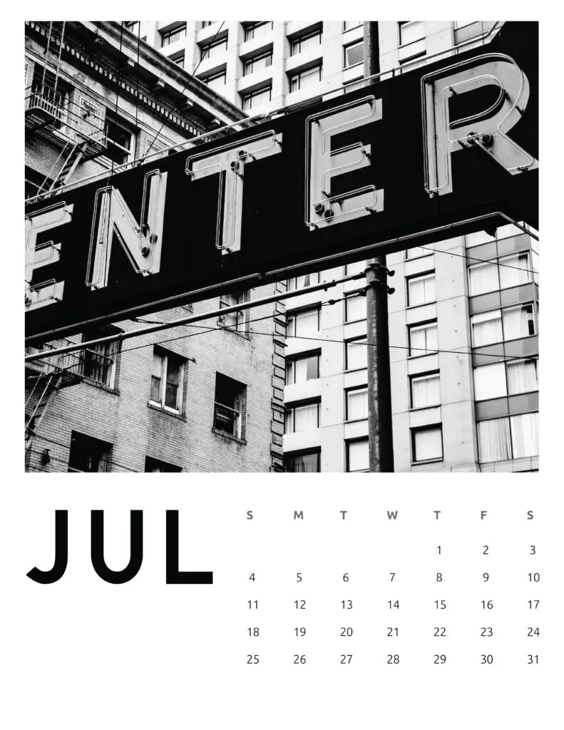 July 2021 Calendar Abstract Photography
