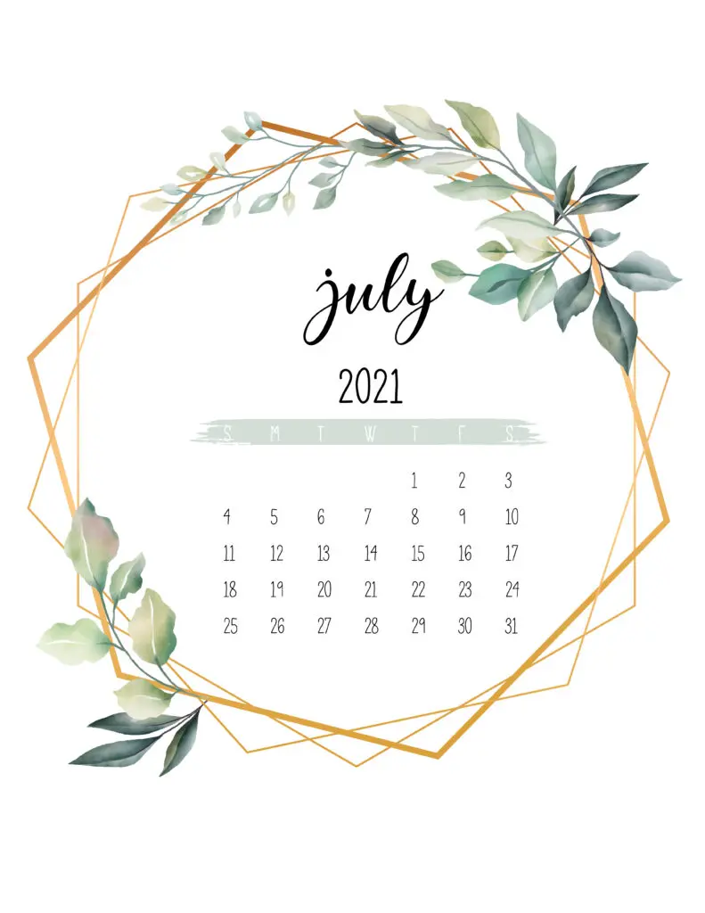July 2021 Calendar Botanical Free Printable