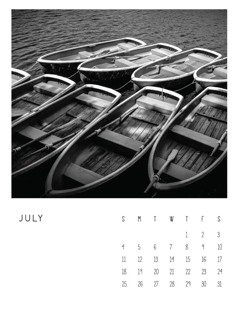 July 2021 Calendar Monochrome Photography