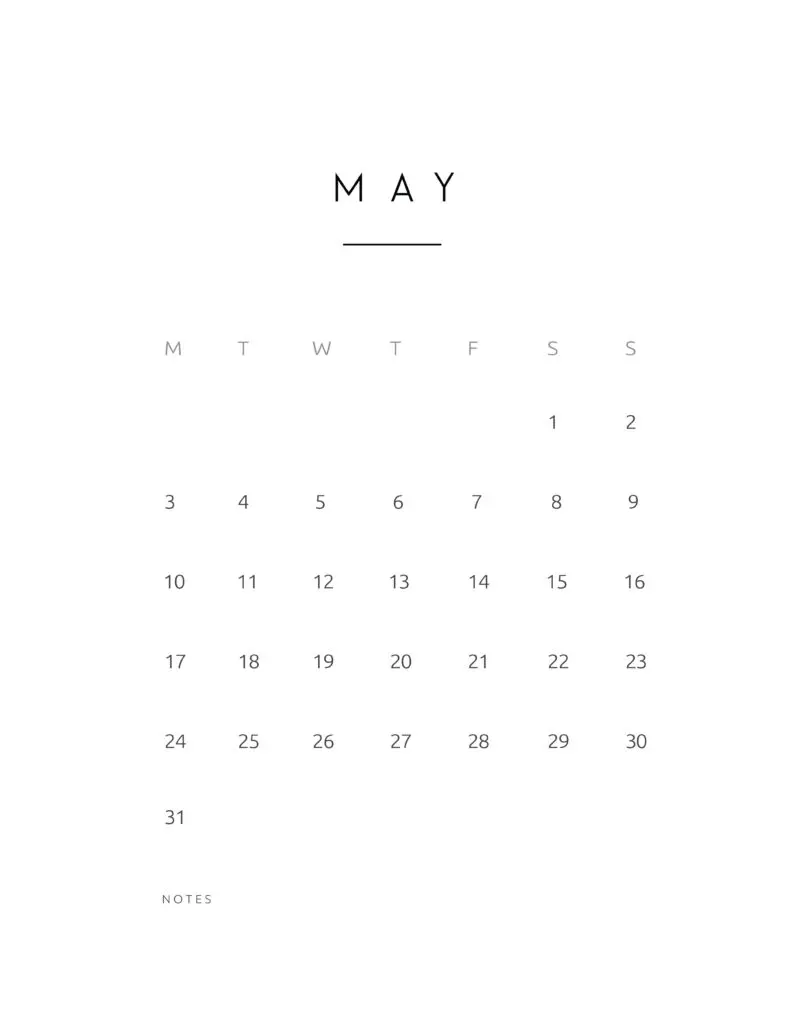 May 2021 Calendar Contemporary Style