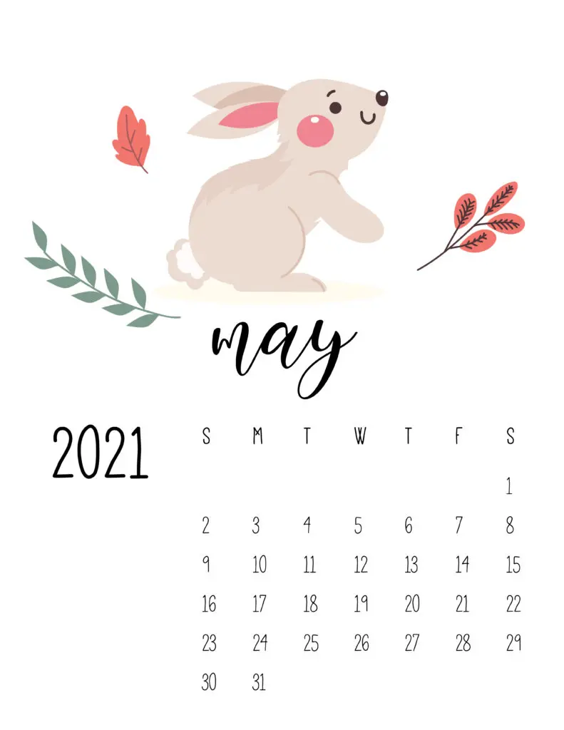May 2021 Calendar Forest Woodland Animals