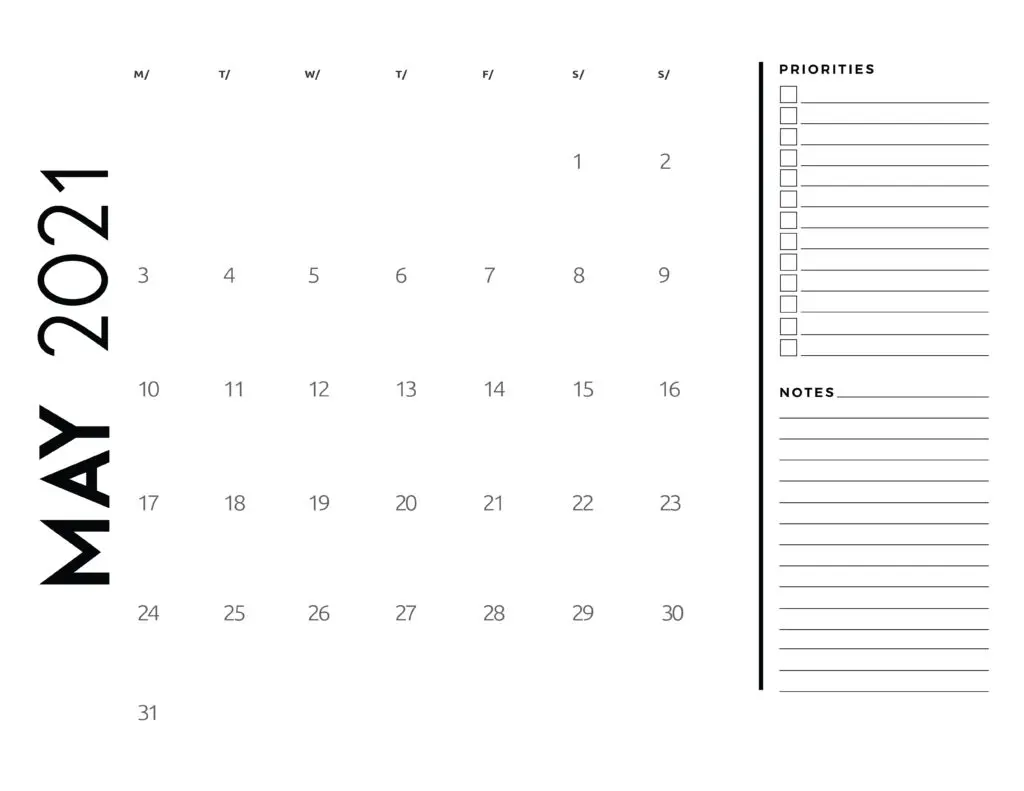 70 Awesome Free Printable May 2021 Calendar Templates