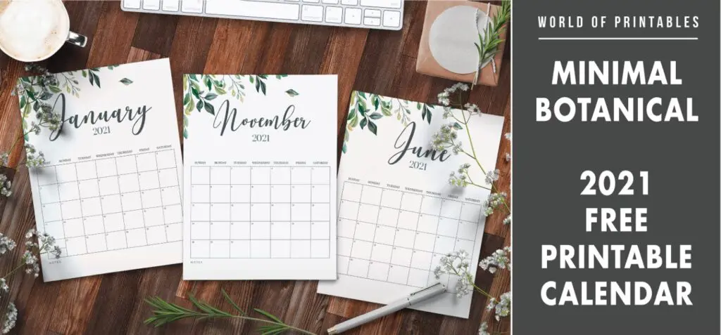 Minimal Botanical 2021 Free Printable Calendar