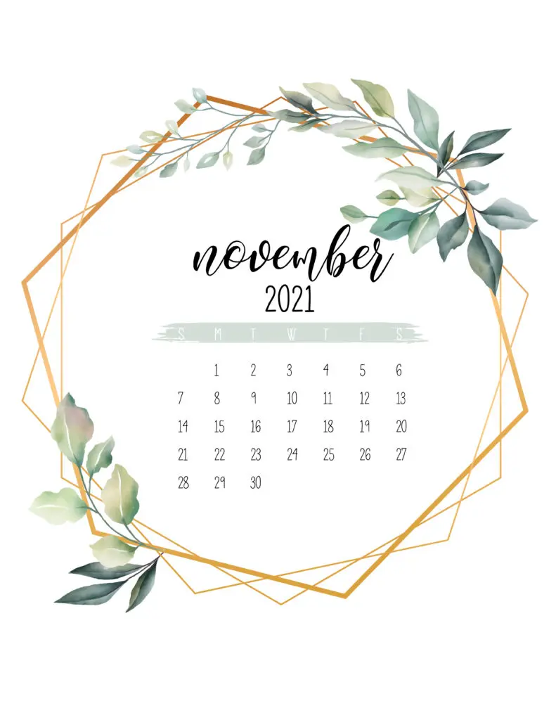 November 2021 Calendar Botanical Free Printable
