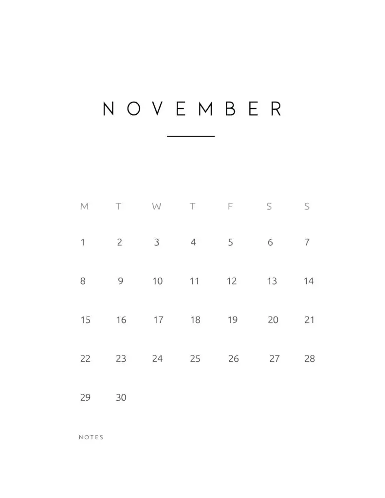 November 2021 Calendar Contemporary Style